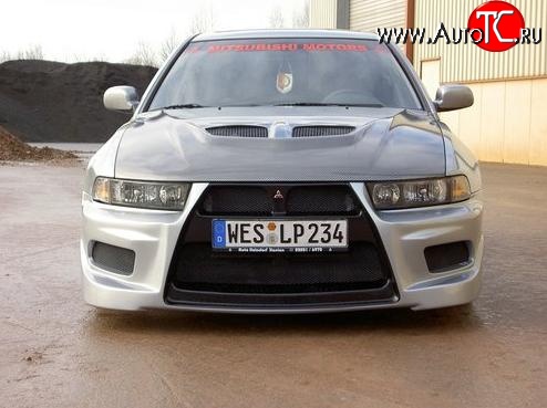11 099 р. Передний бампер Evo style Mitsubishi Galant 8  дорестайлинг седан (1996-1998) (Без сетки, Неокрашенный)  с доставкой в г. Белгород