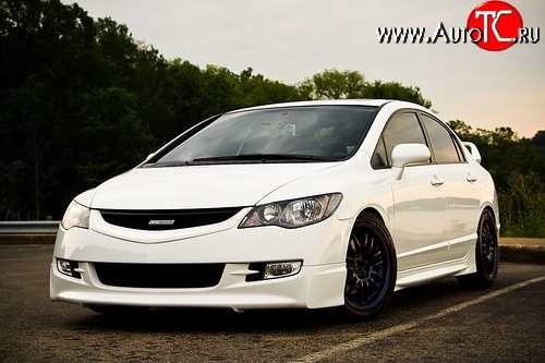 5 639 р. Накладка переднего бампера Mugen Style Honda Civic FD седан дорестайлинг (2005-2008) (Неокрашенная)  с доставкой в г. Белгород