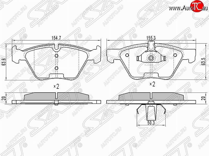 1 129 р. Колодки тормозные SAT (передние) BMW 5 серия E60 седан дорестайлинг (2003-2007)  с доставкой в г. Белгород