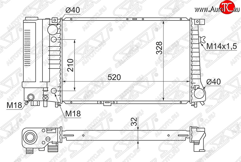 6 449 р. Радиатор двигателя SAT (пластинчатый, 2.0) BMW 5 серия E34 седан дорестайлинг (1988-1994)  с доставкой в г. Белгород