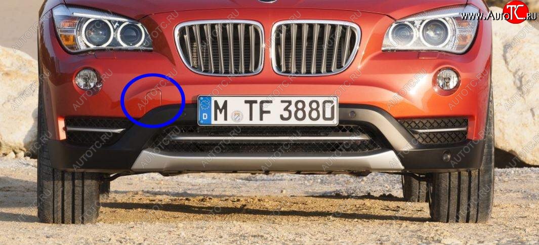 599 р. Заглушка в передний бампер SAT (под крюк, рестайлинг) BMW X1 E84 (2009-2015) (Неокрашенная)  с доставкой в г. Белгород