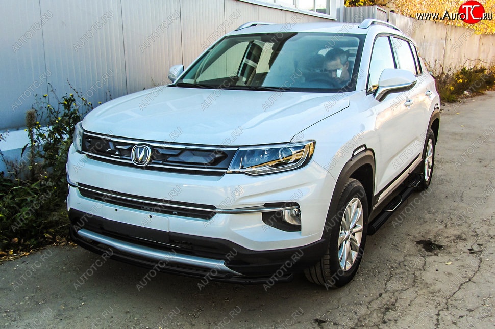 9 499 р. Защита переднего бампера Slitkoff (2 трубы, d42/32) Changan CS35 Plus дорестайлинг (2018-2022) (Сталь с полимерным покрытием. Цвет: чёрный)  с доставкой в г. Белгород