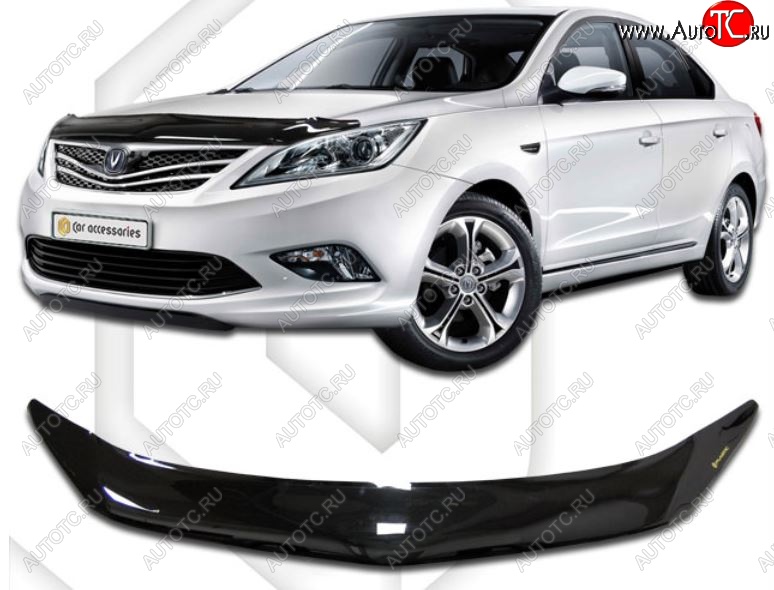 2 299 р. Дефлектор капота CA-Plastic Changan Eado седан (2011-2018) (Classic черный, Без надписи)  с доставкой в г. Белгород