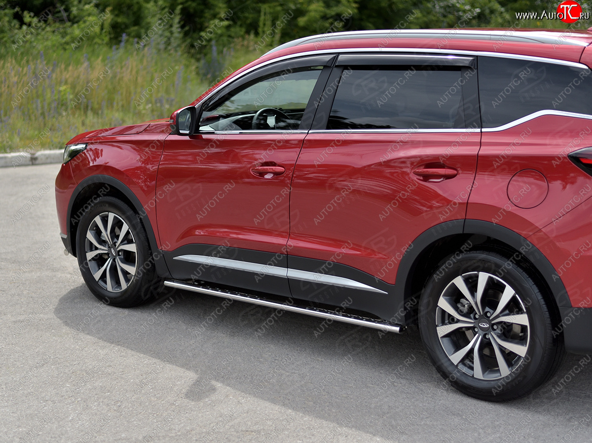 23 749 р. Защита порогов (Ø75х42 мм, с проступью) Russtal Chery Tiggo 7 PRO (2019-2025)  с доставкой в г. Белгород