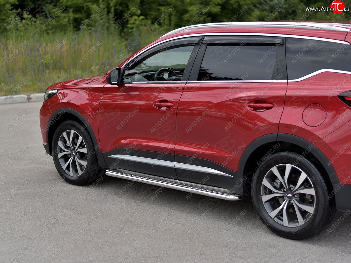 21 999 р. Порожки для ног SLITKOFF (Ø42 мм) Chery Tiggo 7 PRO (2019-2025) (профиль - сталь окрашенная, лист - алюминий)  с доставкой в г. Белгород