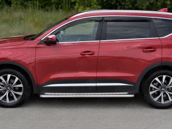 21 999 р. Порожки для ног SLITKOFF (Ø42 мм) Chery Tiggo 7 PRO (2019-2025) (профиль - сталь окрашенная, лист - алюминий)  с доставкой в г. Белгород. Увеличить фотографию 2