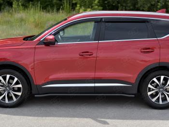 10 599 р. Защита порогов (Ø63 мм, с полимерным покрытием) SLITKOFF Chery Tiggo 7 PRO (2019-2025) (круглые торцы, черный)  с доставкой в г. Белгород. Увеличить фотографию 2