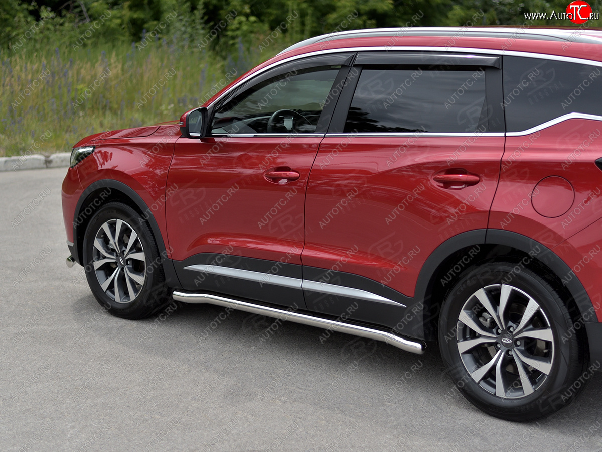 17 499 р. Защита порогов SLITKOFF (Ø63 мм, нержавейка) SLITKOFF Chery Tiggo 7 PRO (2019-2025) (круглые торцы)  с доставкой в г. Белгород
