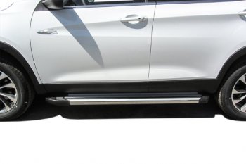 10 699 р. Пороги алюминиевые Slitkoff Chery Tiggo 7 PRO (2019-2025) (Luxe Silver)  с доставкой в г. Белгород. Увеличить фотографию 4