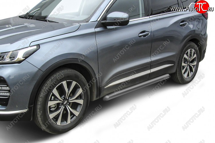 9 699 р. Защита порогов Slitkoff (Ø 76 мм, труба). Chery Tiggo 7 PRO (2019-2025) (Цвет: серебристый)  с доставкой в г. Белгород