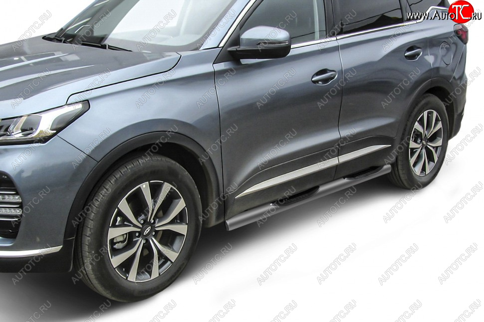 12 499 р. Защита порогов Slitkoff (Ø 76 мм, с проступями) Chery Tiggo 7 PRO (2019-2025) (Цвет: серебристый)  с доставкой в г. Белгород