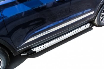 Пороги алюминиевые Slitkoff Chery Tiggo 8  1 T18 (2019-2023) рестайлинг (Standart Silver)