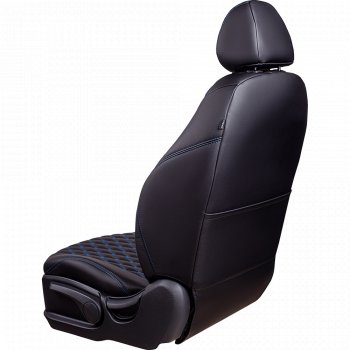 10 499 р. Чехлы для сидений Lord Autofashion Турин Ромб (экокожа, спинка и сиденья 60/40, 2 П-образных подголовника) Vortex Tingo рестайлинг (2012-2014) (Черный, вставка черная, строчка синяя)  с доставкой в г. Белгород. Увеличить фотографию 4