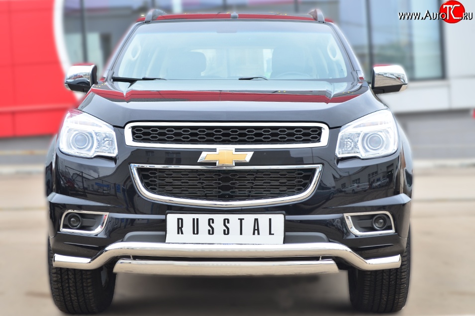 18 999 р. Защита переднего бампера (2 трубыØ76х42 и 63 мм, нержавейка) Russtal Chevrolet Trailblazer GM800 дорестайлинг (2012-2016)  с доставкой в г. Белгород