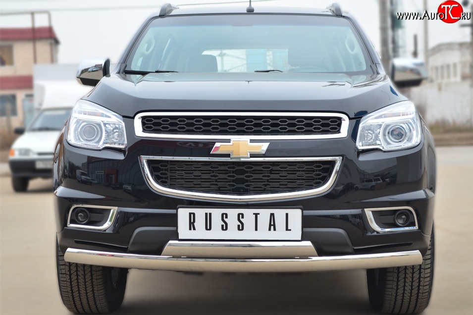 21 999 р. Защита переднего бампера (2 трубыØ75х42 мм, нержавейка) Russtal Chevrolet Trailblazer GM800 дорестайлинг (2012-2016)  с доставкой в г. Белгород