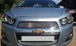 1 539 р. Нижняя сетка на бампер Russtal (хром) Chevrolet Aveo T300 седан (2011-2015)  с доставкой в г. Белгород. Увеличить фотографию 2