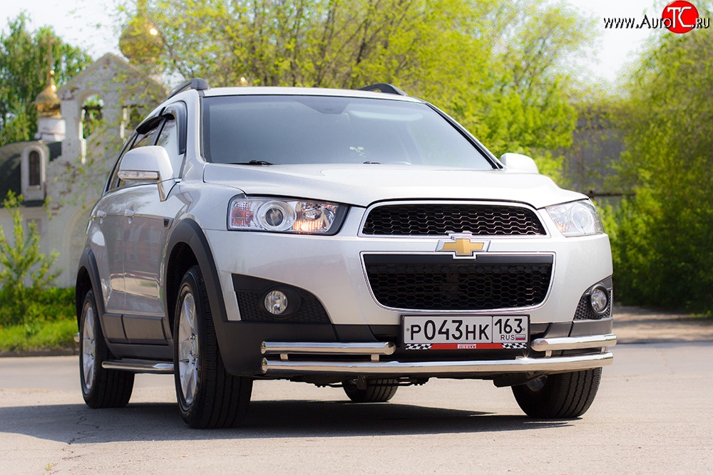 3 879 р. Двойная защита переднего бампера из труб диаметром 63 и 51 мм Petroil Tuning Chevrolet Captiva 1-ый рестайлинг (2011-2013) (Нержавейка)  с доставкой в г. Белгород
