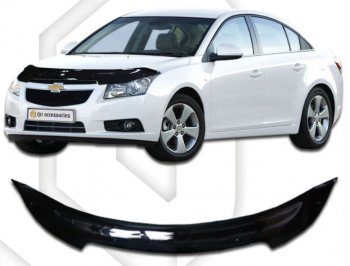 2 199 р. Дефлектор капота CA-Plastic Chevrolet Cruze J300 седан дорестайлинг (2009-2012) (серия Classic черный, Без надписи)  с доставкой в г. Белгород. Увеличить фотографию 2