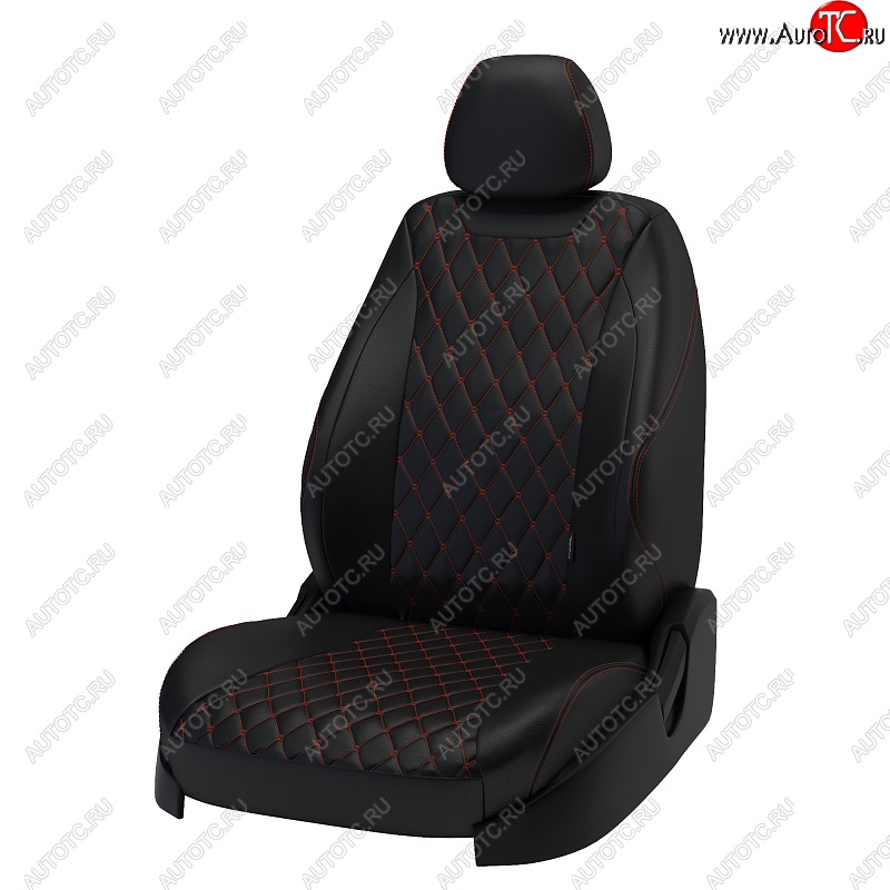 13 949 р. Чехлы для сидений Lord Autofashion Байрон (экокожа) Chevrolet Cruze J300 седан дорестайлинг (2009-2012) (Чёрный, вставка чёрная, строчка красная)  с доставкой в г. Белгород