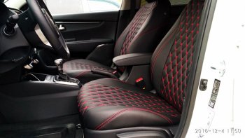 13 949 р. Чехлы для сидений Lord Autofashion Байрон (экокожа) Chevrolet Cruze J300 седан дорестайлинг (2009-2012) (Чёрный, вставка чёрная, строчка красная)  с доставкой в г. Белгород. Увеличить фотографию 4