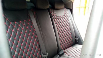 13 949 р. Чехлы для сидений Lord Autofashion Байрон (экокожа) Chevrolet Cruze J300 седан дорестайлинг (2009-2012) (Чёрный, вставка чёрная, строчка красная)  с доставкой в г. Белгород. Увеличить фотографию 5