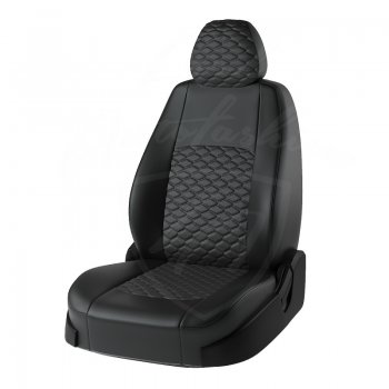 Чехлы для сидений Lord Autofashion Турин Соты (экокожа) Chevrolet Cruze J300 седан дорестайлинг (2009-2012) (Чёрный, вставка чёрная, строчка чёрная)