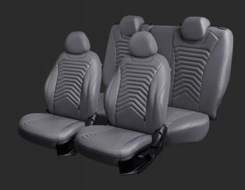 Чехлы для сидений Lord Autofashion Байрон ПРЕЗИДЕНТ (экокожа, спинка 60/40, 2 П- и 1 Г-образных подголовника Chevrolet Cruze J305 хэтчбек дорестайлинг (2009-2012) (Серый, вставка серая, строчка серая)