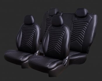 Чехлы для сидений Lord Autofashion Байрон ПРЕЗИДЕНТ (экокожа, спинка 60/40, 2 П- и 1 Г-образных подголовника Chevrolet Cruze J305 хэтчбек дорестайлинг (2009-2012) (Черный, вставка черная, строчка черная)