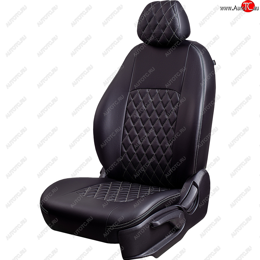 7 199 р. Чехлы для сидений Lord Autofashion Турин Ромб (экокожа, 60/40, 2 П- и 1 Г-образных подголовника) Chevrolet Cruze J305 хэтчбек дорестайлинг (2009-2012) (Черный, вставка черная, строчка серая)  с доставкой в г. Белгород