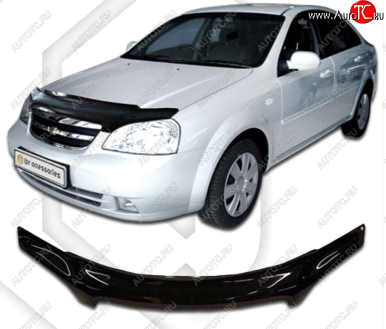 2 199 р. Дефлектор капота CA-Plastic Chevrolet Lacetti седан (2002-2013) (серия Classic черный, Без надписи)  с доставкой в г. Белгород