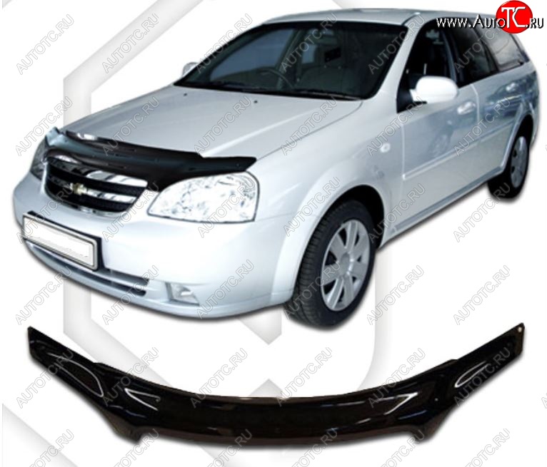 2 199 р. Дефлектор капота CA-Plastic Chevrolet Lacetti универсал (2002-2013) (Classic черный, Без надписи)  с доставкой в г. Белгород