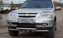 14 999 р. Защита переднего бампера двойная с зубьями из труб d63/63 мм Petroil Tuning Chevrolet Niva 2123 рестайлинг (2009-2020) (Нержавеющая полированная сталь)  с доставкой в г. Белгород. Увеличить фотографию 5