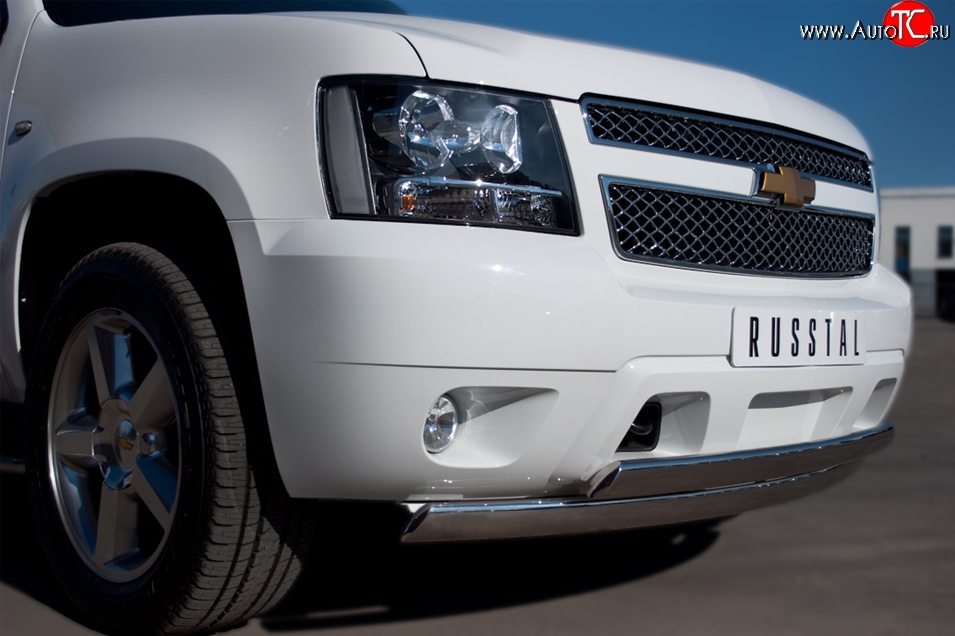 21 499 р. Защита переднего бампера (2 трубыØ76х42 мм, нержавейка) Russtal Chevrolet Tahoe GMT900 5 дв. (2006-2013)  с доставкой в г. Белгород