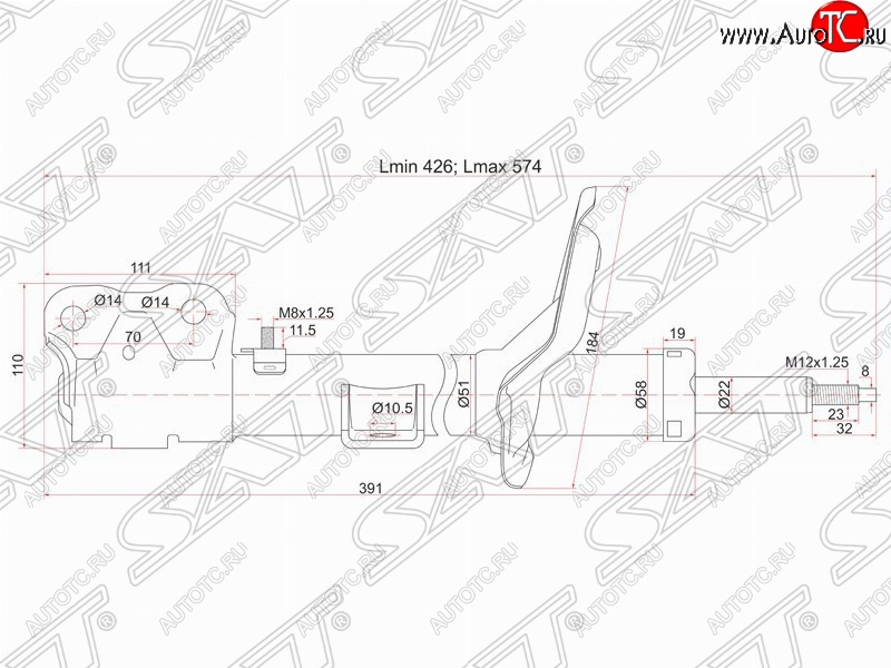 3 599 р. Левый амортизатор передний SAT Mitsubishi Outlander XL (CW)  дорестайлинг (2005-2009)  с доставкой в г. Белгород