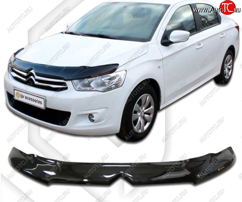 2 559 р. Дефлектор капота CA-Plastiс exclusive CITROEN C-elysee дорестайлинг (2012-2017) (Classic черный , Без надписи)  с доставкой в г. Белгород