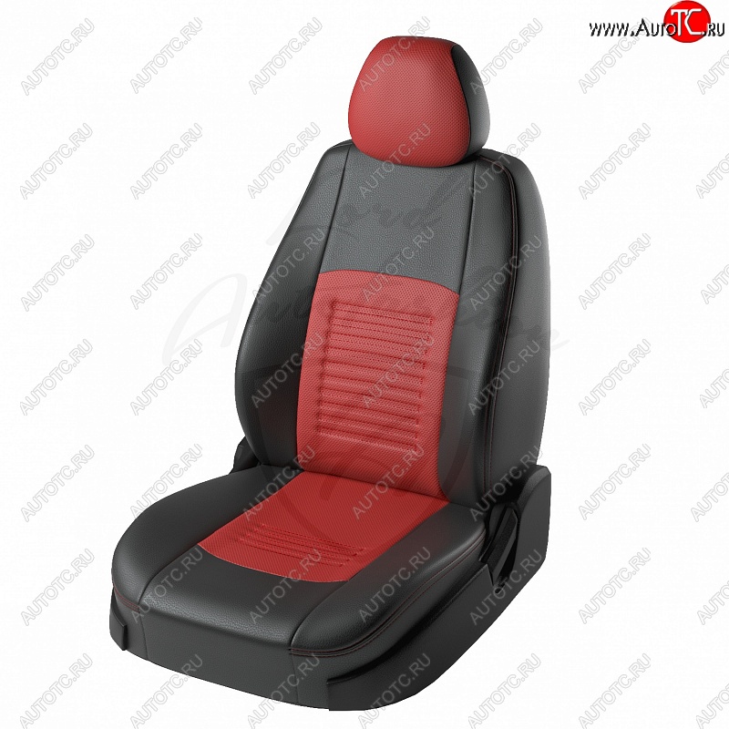 8 999 р. Чехлы для сидений Lord Autofashion Турин (экокожа) Daewoo Gentra седан (2005-2011) (Чёрный, вставка красная)  с доставкой в г. Белгород