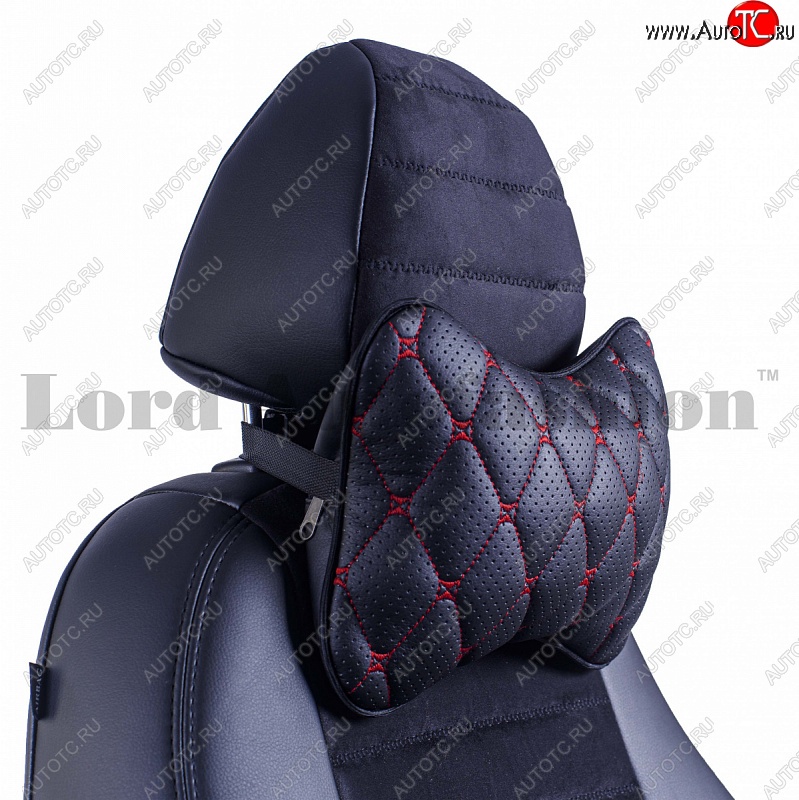349 р. Подушка-косточка Lord Autofashion Байрон (экокожа, 1 шт.) Renault Twingo 2 дорестайлинг (2007-2011) (Черный, строчка красная)  с доставкой в г. Белгород