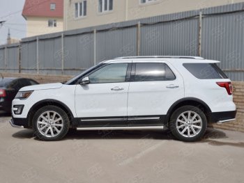 18 799 р. Защита порогов SLITKOFF из круглой трубы диаметром 63 мм SLITKOFF v2 Ford Explorer U502 1-ый рестайлинг, 5 дв. (2015-2018)  с доставкой в г. Белгород. Увеличить фотографию 2