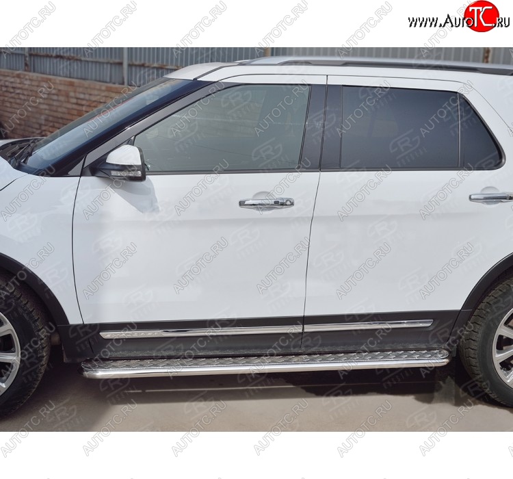 22 999 р. Широкая защита порогов с трубой d42 мм SLITKOFF v2 Ford Explorer U502 1-ый рестайлинг, 5 дв. (2015-2018)  с доставкой в г. Белгород