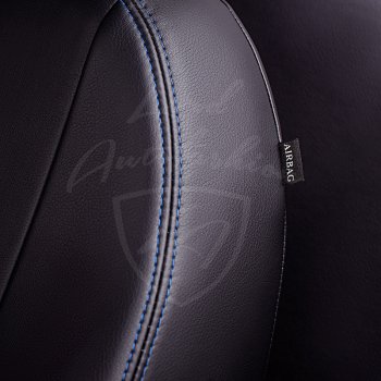 7 199 р. Чехлы для сидений Lord Autofashion Турин Ромб (экокожа) Ford Focus 2 седан рестайлинг (2007-2011) (Черный, вставка черная, строчка синяя)  с доставкой в г. Белгород. Увеличить фотографию 2