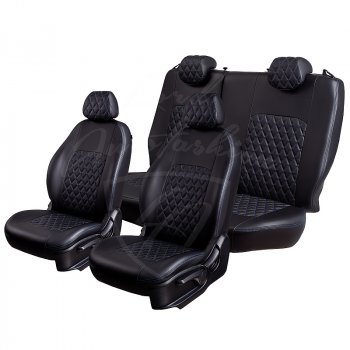 7 199 р. Чехлы для сидений Lord Autofashion Турин Ромб (экокожа) Ford Focus 2 седан рестайлинг (2007-2011) (Черный, вставка черная, строчка синяя)  с доставкой в г. Белгород. Увеличить фотографию 4