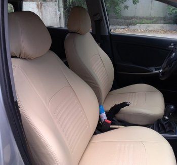 6 799 р. Чехлы для сидений (Ghia/Titanium) Lord Autofashion Турин (экокожа) Ford Focus 2 хэтчбэк 5 дв. дорестайлинг (2004-2008) (Бежевый, вставка Бежевая)  с доставкой в г. Белгород. Увеличить фотографию 3