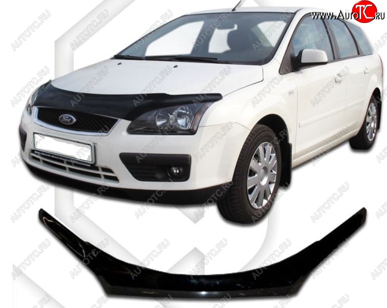 2 499 р. Дефлектор капота CA-Plastiс exclusive Ford Focus 2  седан дорестайлинг (2004-2008) (Classic черный, Без надписи)  с доставкой в г. Белгород