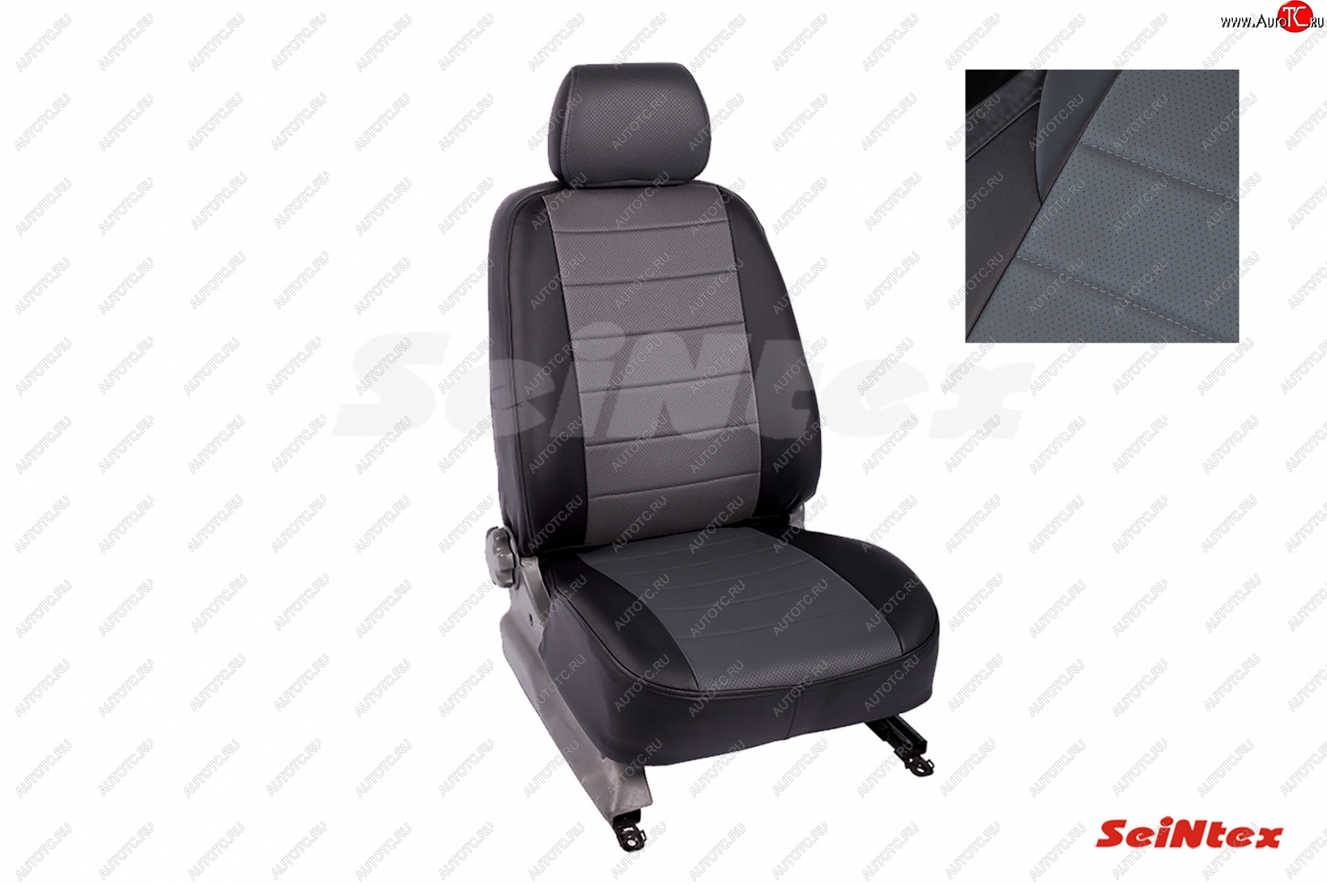 5 999 р. Чехлы для сидений (GHIA) Seintex (экокожа) Ford Focus 2 седан рестайлинг (2007-2011) (Черный+серый)  с доставкой в г. Белгород