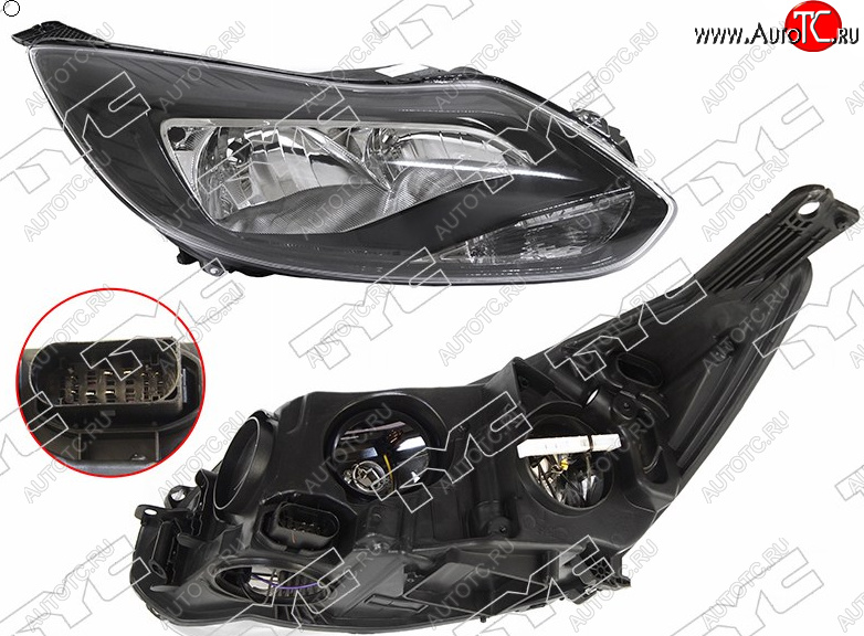 9 699 р. Правая фара (чёрная, с корректором) TYC Ford Focus 3 универсал дорестайлинг (2010-2015)  с доставкой в г. Белгород