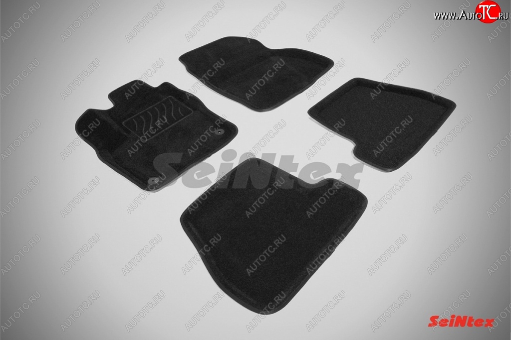 5 449 р. Коврики в салон (МКПП) SeiNtex Premium 3D 4 шт. (ворсовые, черные) Ford Focus 3 универсал рестайлинг (2014-2019)  с доставкой в г. Белгород