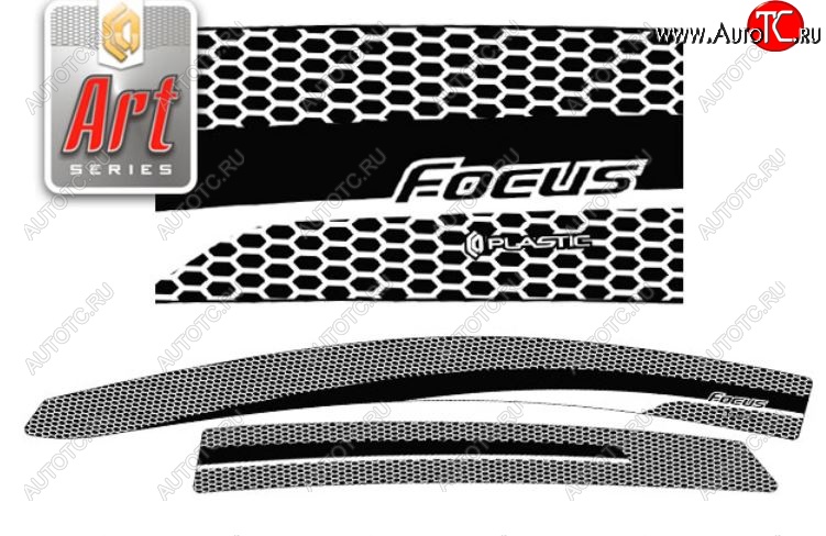 2 299 р. Дефлектора окон CA-Plastic Ford Focus 3 хэтчбэк рестайлинг (2014-2019) (Серия Art серебро, Без хром.молдинга)  с доставкой в г. Белгород