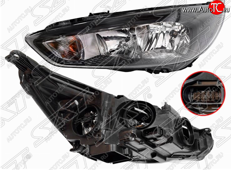 5 449 р. Передняя левая фара SAT (с электрокорректором) Ford Focus 3 универсал рестайлинг (2014-2019) (Черная)  с доставкой в г. Белгород