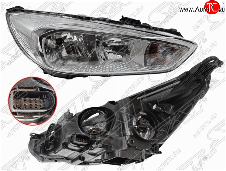5 249 р. Передняя правая фара SAT (хром, с электрокорректором) Ford Focus 3 седан рестайлинг (2014-2019)  с доставкой в г. Белгород