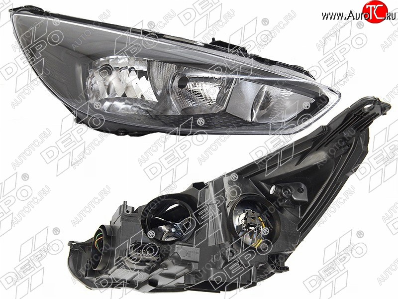 13 349 р. Правая фара DEPO (черная, с электрокорректором) Ford Focus 3 седан рестайлинг (2014-2019)  с доставкой в г. Белгород